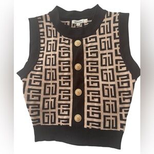 IMMODEL Geometric Knit Vest | Sleeveless Gold Button Cropped Top | NWT Small